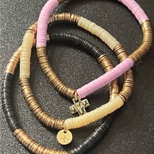 Ink + Alloy Set of 3 Stretch Sequin Gold With Black Pink Ivory Mini Coin Disks